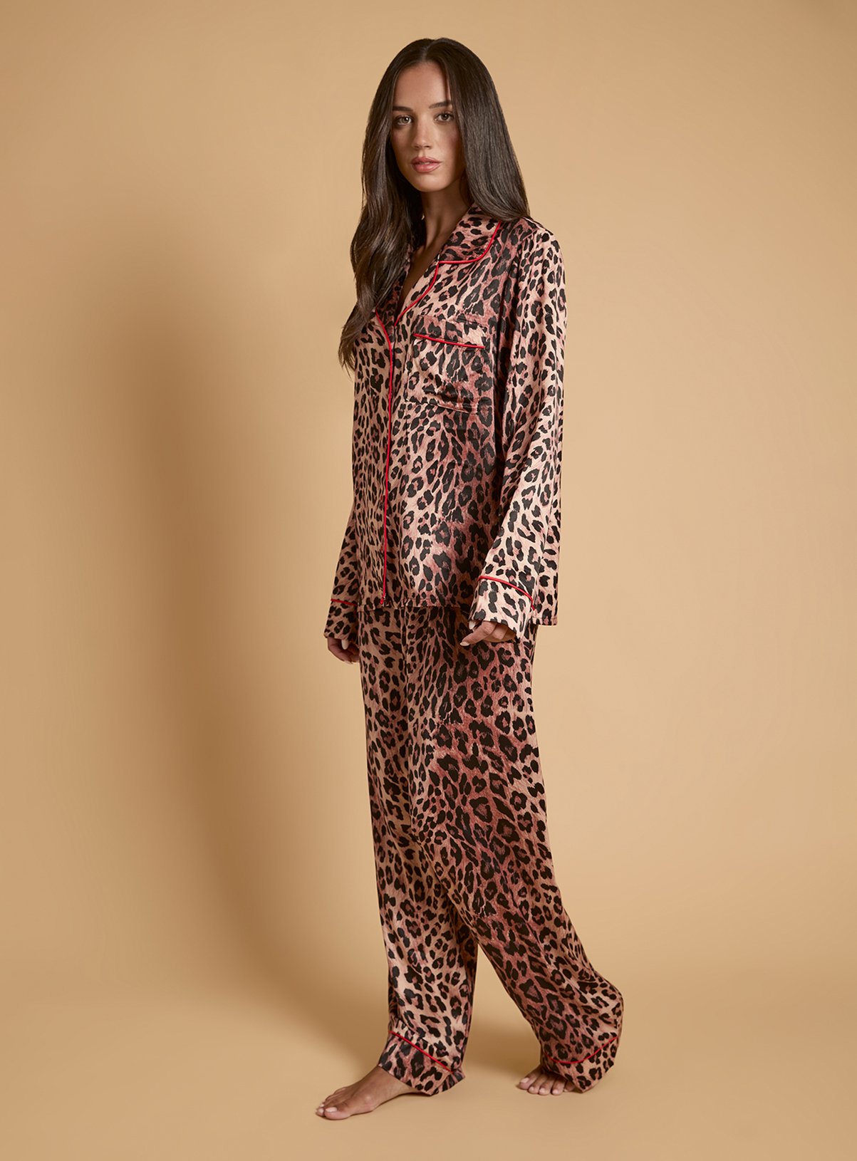 OASIS Leopard Long Sleeve Satin Printed Nightwear Set M - Image 2 thumbnail